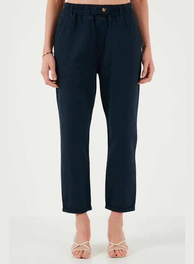 ليلا بنطلون نسائي ليلا قطن بقصة مستقيمة وخصر مرتفع